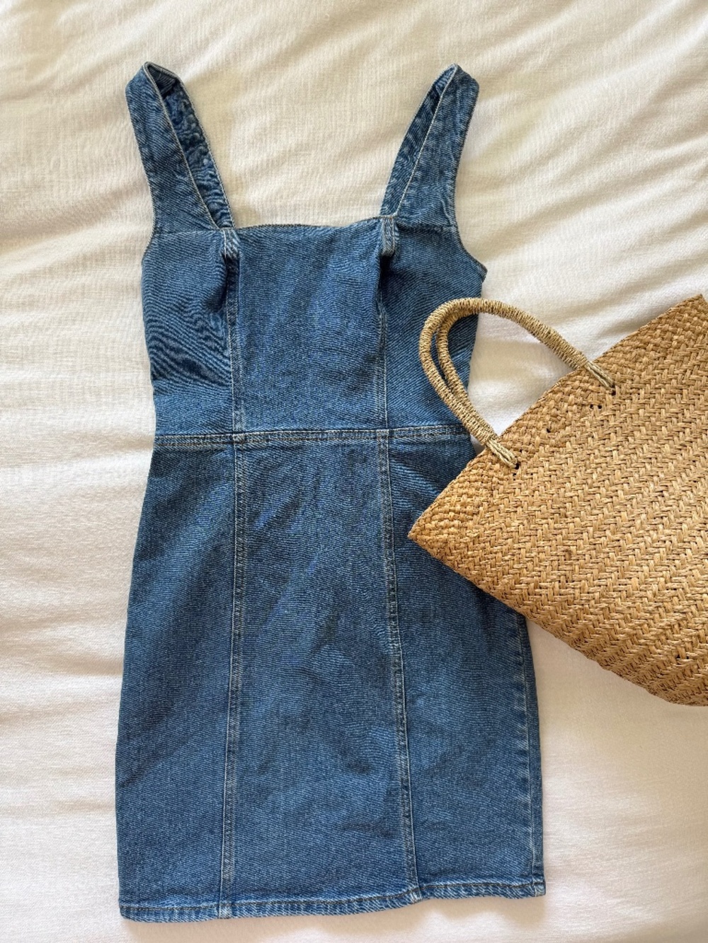 BDG Denim Mini Dress Square Neck Blue Urban Outfitters- Women S